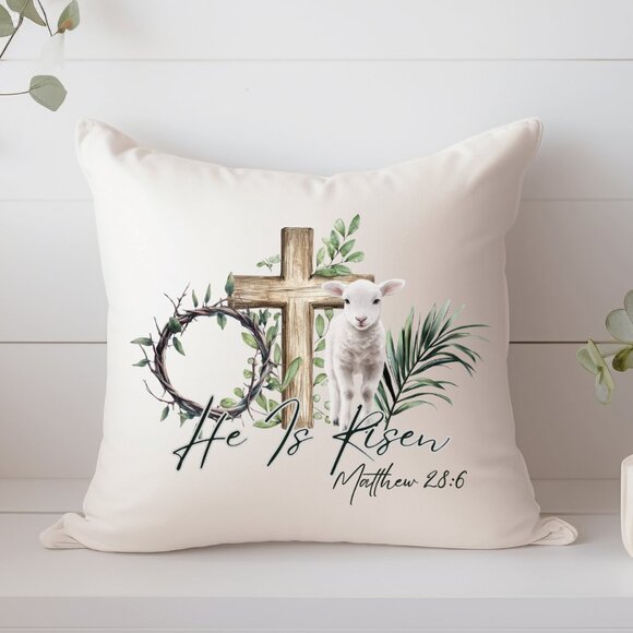 Brand New, Easter Pillow Cover, Crown of thorns, cross, lamb, He is Risen - Picture 1 of 3